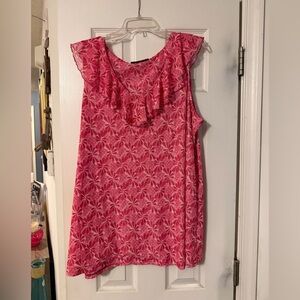 Lane Bryant Pink Floral Ruffle Neck Tank Top